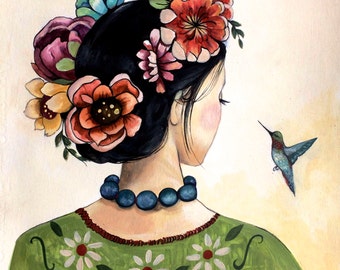 female empowerment,art print ,drawing, love, portrait artwork ,claudia tremblay Hummingbird art print