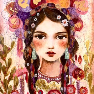 Portrait figure, whimsical portraits, Claudia Tremblay art print.