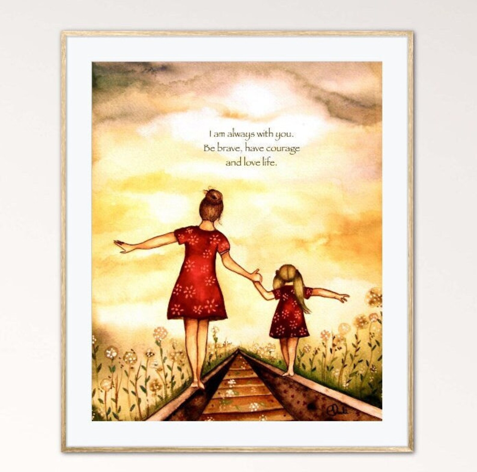 Mother and Daughter on Train Tracks Art Print. . - Etsy