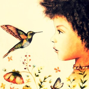 Hummingbirds art print, gift for her, wall art decor, whimsical art print.