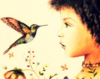 Hummingbird Art Print, Whimsical Wall Decor