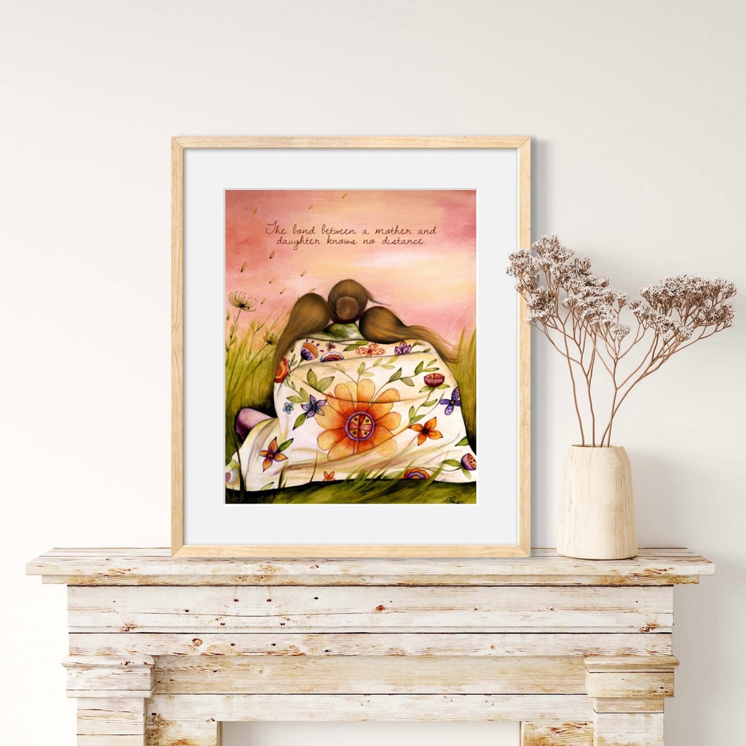 Mother and Daughter Art Print, Floral Blanket, Family Bond Gift - Etsy