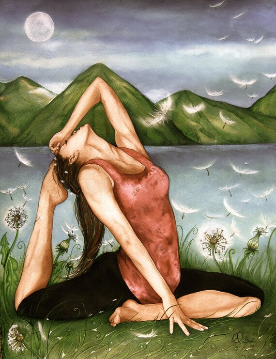 yoga art print| yoga wall decor| yoga artwork| yoga decor| yoga art print by Claudia Tremblay water color woman artwork