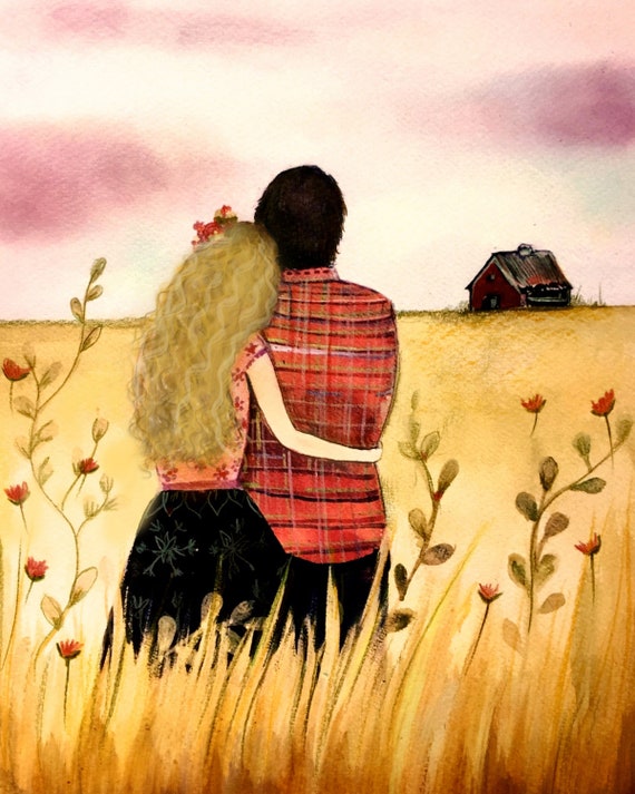 couples gift| anniversary gifts for couple| anniversary gifts for parents| couple artwork| Lovers in the field woman artwork