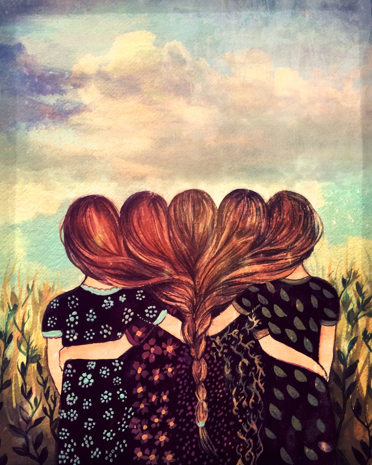 Buy Five Sisters Best Friends With Brown and Reddish Hair Art ...
