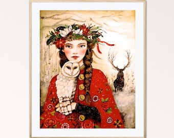 Gift for her, whimsical portraits,  art print.