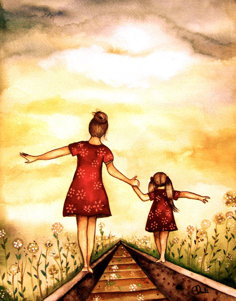 The Eldest Daughter Walks Down The Flower Path Mother and daughter our path art print | Etsy