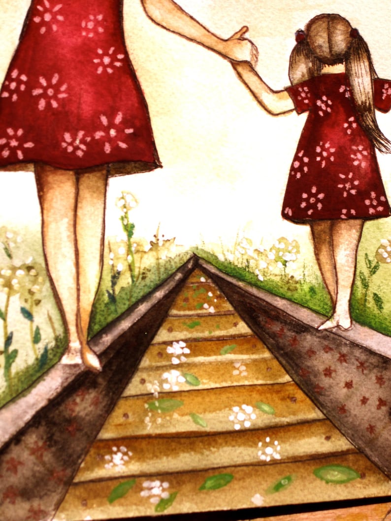 The Eldest Daughter Walks Down The Flower Path Mother and daughter our path art print | Etsy