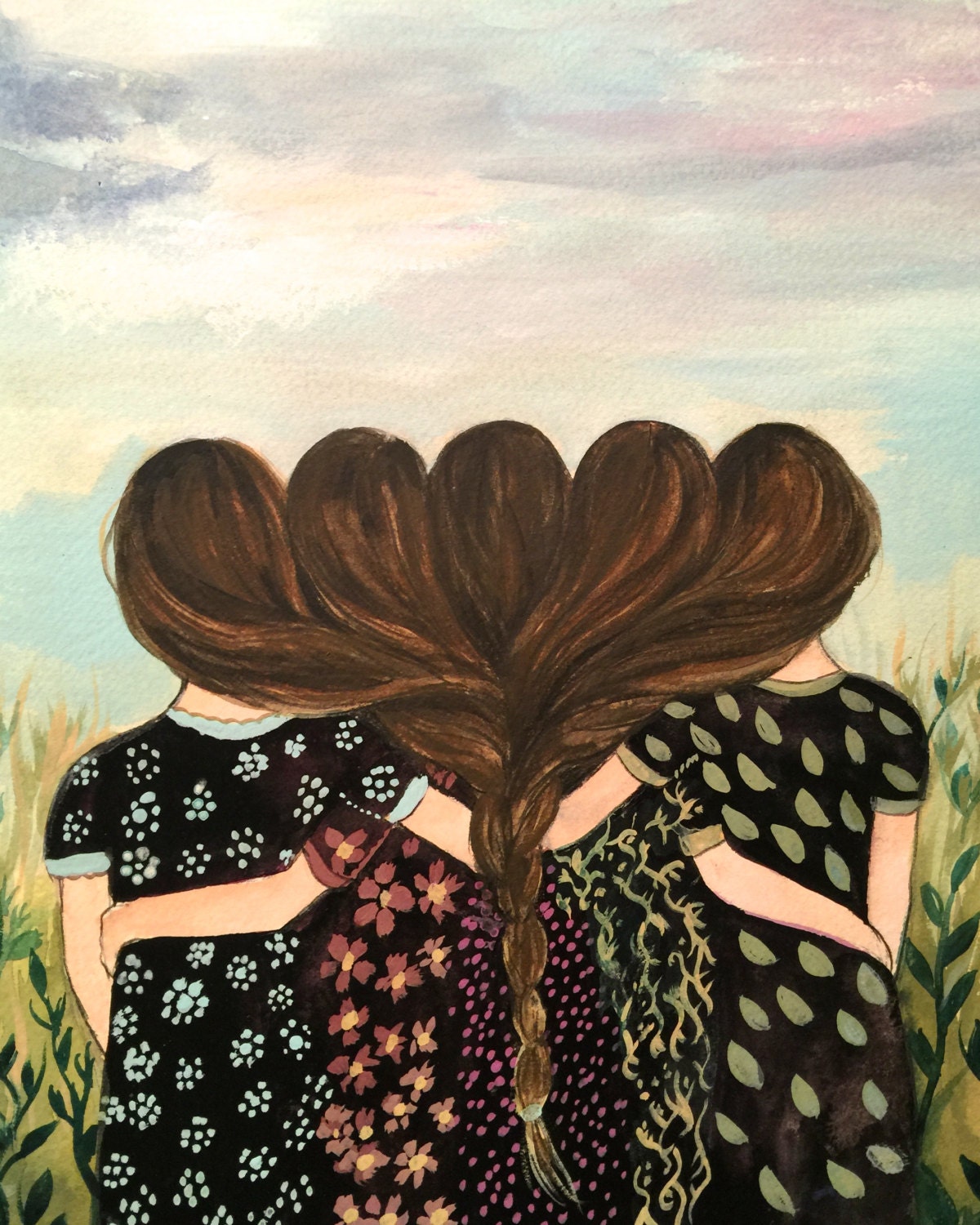 Five Sisters Best Friends With Brown Hair Art Print Woman - Etsy