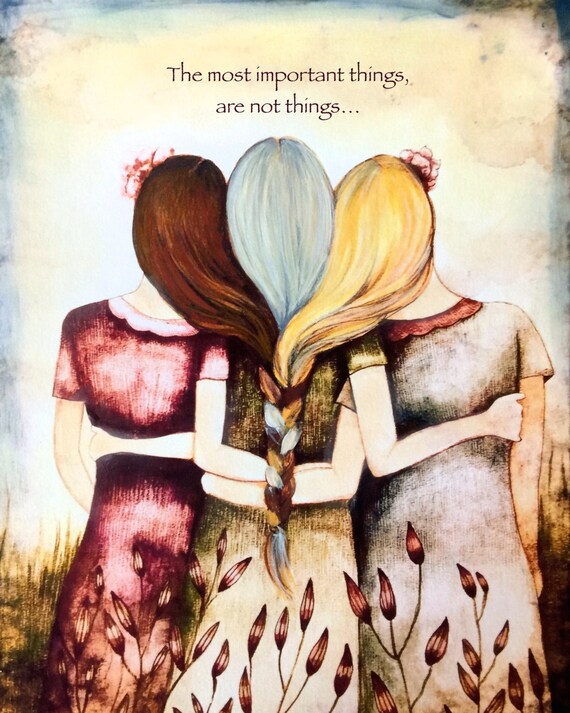 Three Sisters Best Friends Blonde Grey And Auburn Hair Art Etsy
