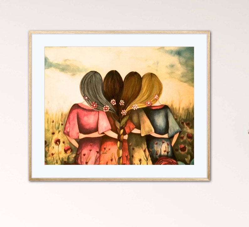 Gift for sister, Personalized wall art The four sisters best friends mother daughtersbridesmaids present art print woman artwork artist image 1