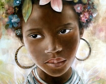 female empowerment,art print ,drawing, love, portrait artwork ,claudia tremblay  girl with flowers