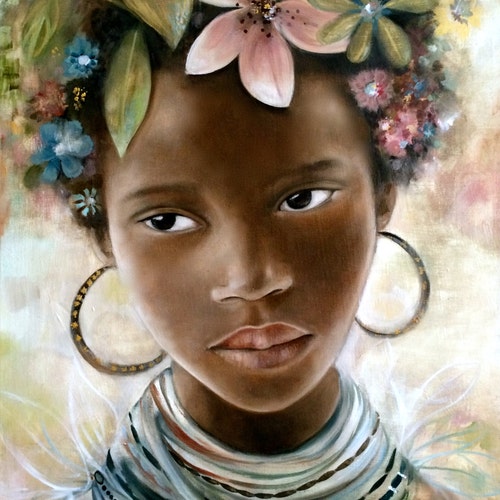 female empowerment,art print ,drawing, love, portrait artwork ,claudia tremblay  girl with flowers