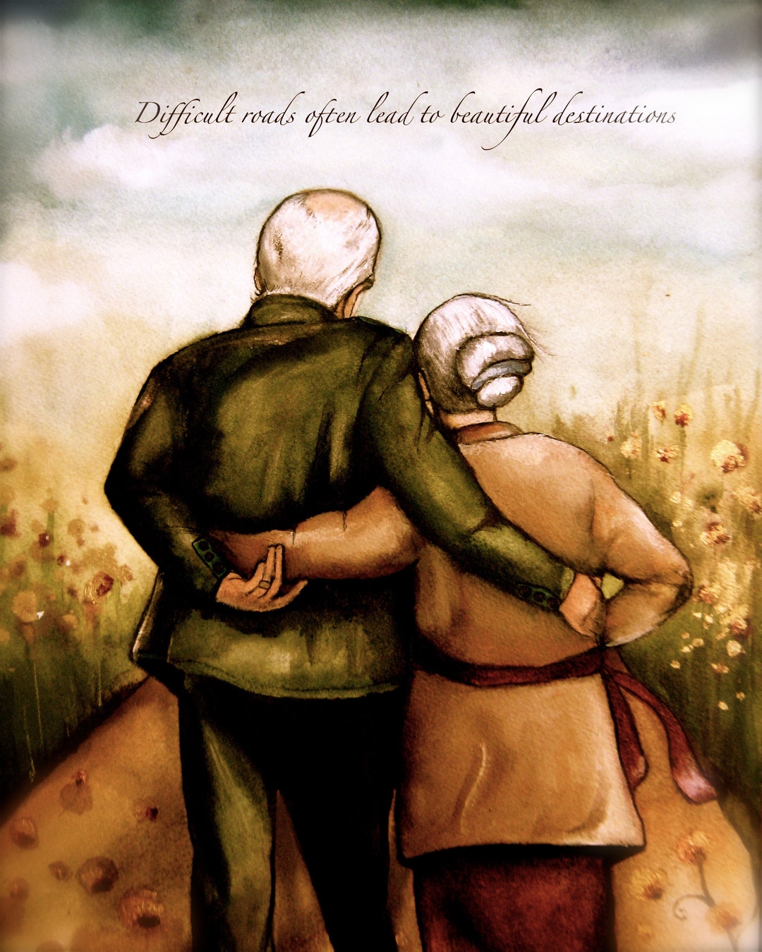 Elderly Couple Art Print Gift Idea for Wedding Anniversary Etsy