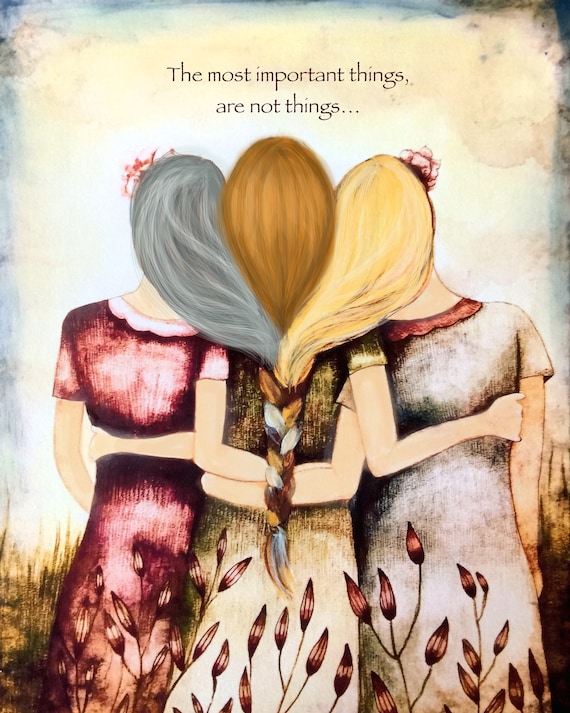 Siblings gift| three sisters art  print|gift for mother| gift for sisters woman artwork