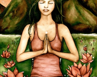 yoga art print| yoga wall decor| yoga artwork| yoga decor| yoga art print by Claudia Tremblay water color woman artwork