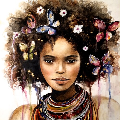 female empowerment,art print ,drawing, love, portrait artwork ,claudia tremblay woman butterflies and flowers