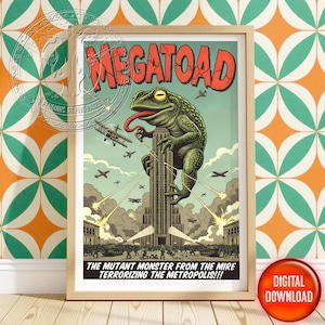 Pôster de filme de fantasia vintage 'Creature Feature', arte de parede para download digital e impressão.