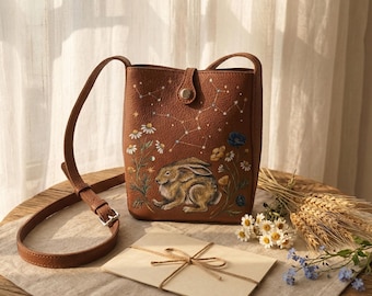 Custom Hand Painted Bag Commission, Bespoke Pet Portrait Purse, Personalized Floral Art Genuine Leather Crossbody