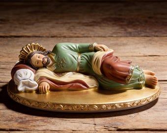 Sleeping St Joseph Statue, Hand-Painted Resin Figurine, Pope Francis Devotion, Altar Decor