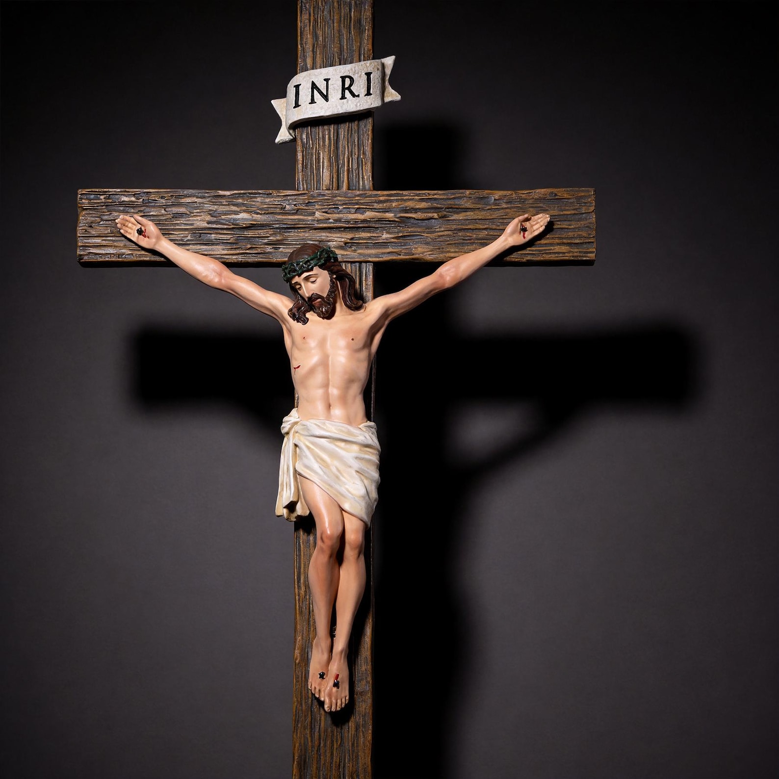 Crucifix Wall Cross 12.6" , Jesus Christ Wall Sculpture, Catholic Home Altar Decor, Religious Gifts