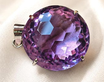 Seltener Lila Amethyst Rundschliff Edelstein -925 Silber Anhänger - Geschenk für Sie