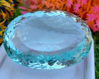 Large Aquamarine Oval Cut Gemstone 137 Ct Blue Faceted Jewelry Stone