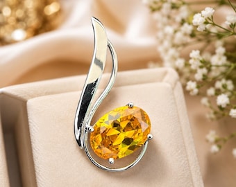 Anhänger mit offenem Rahmen, oval geschliffenem gelbem Zirkonia, 925er Sterlingsilber, Schmuck, Valentinstagsgeschenk