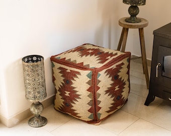 Etnische Marokkaanse stijl Kilim poefhoes – Boheemse geometrische vloerkussen