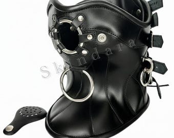 Leather Posture Collar with Silver O-Rings – Gothic Neck Corset