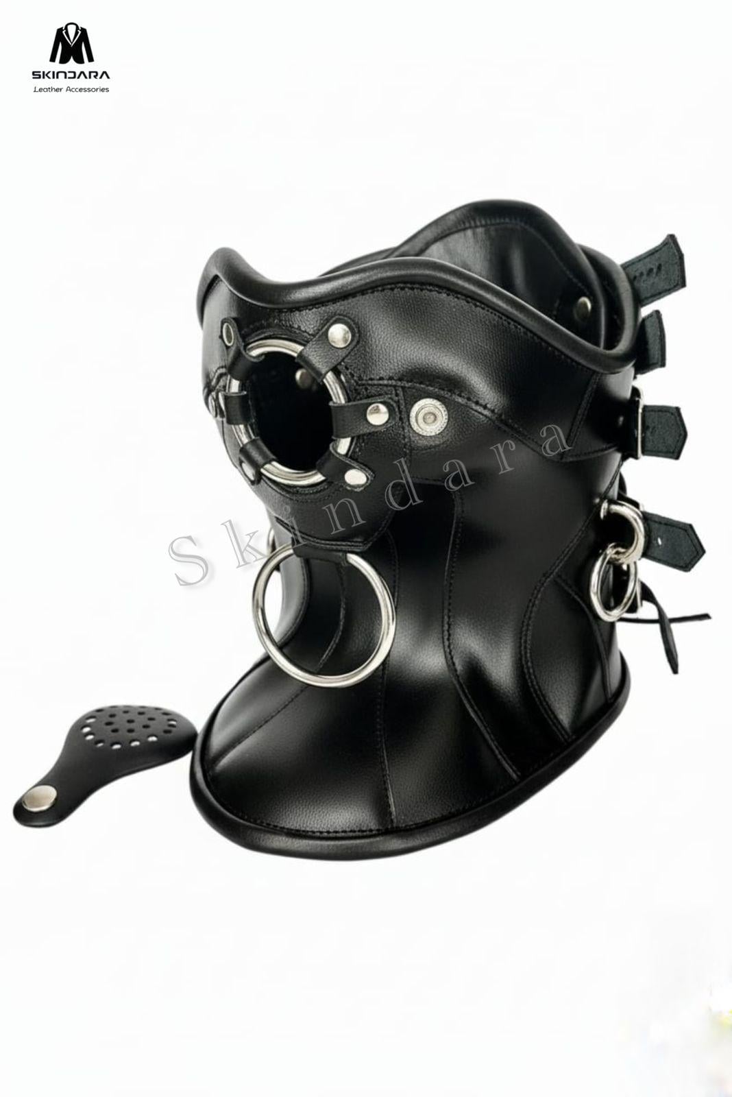 Corsetto Collo In Vera Pelle Mucca Gotico | Collare Postura Regolabile Sopra Mento Fatto A Mano - Foto 4