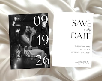 Save the Date Photo Card Template — Modern Minimalist Wedding Announcement | Editable Canva Template