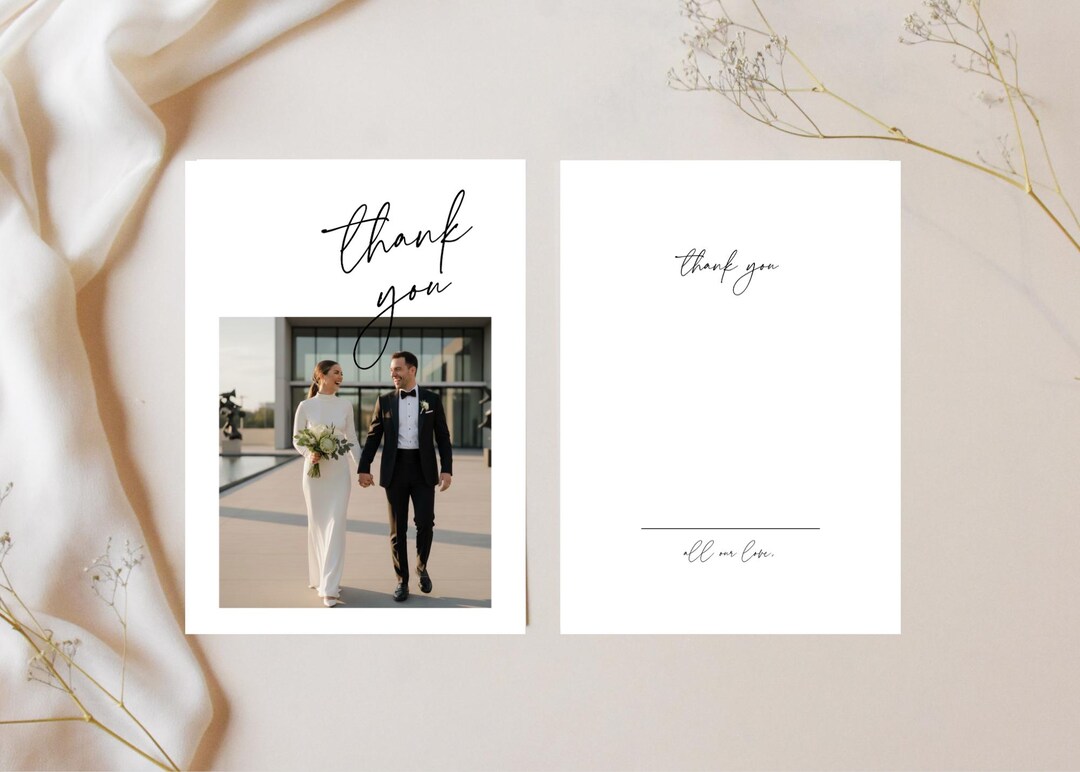 Editable Wedding Photo Thank You Card | Minimalist Design (digital ...