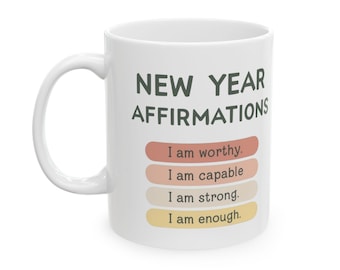 Taza con afirmaciones de Año Nuevo, taza de café con afirmaciones positivas diarias, regalo de motivación para el amor propio