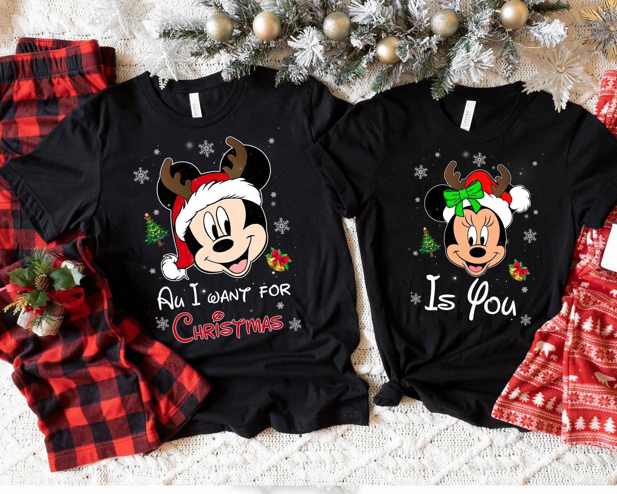 Discover All I Want For Christmas Is You Shirt, Couples Disney Mickey Holiday Shirt