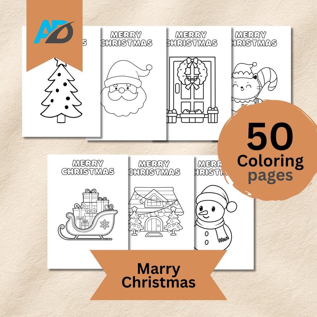 50 Printable Christmas Coloring Pages for Kids: Instant Digital ...