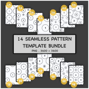 14 Seamless Pattern Templates Bundle for Procreate, Surface Pattern Design PNG Layouts, 2 Variations Each for 1, 2, 3, 4, 5, 6 & 9 Elements