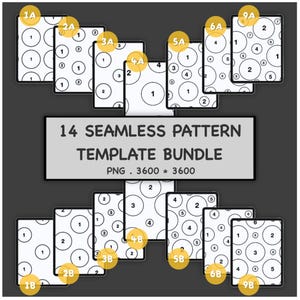 14 Seamless Pattern Templates Bundle for Procreate, Surface Pattern Design PNG Layouts, 2 Variations Each for 1, 2, 3, 4, 5, 6 & 9 Elements