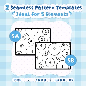 2 naadloze patroonsjablonen voor Procreate, patroonlay-outs met 5 elementen, oppervlaktepatroonontwerp PNG