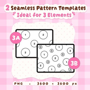 2 Seamless Pattern Templates for Procreate, 3-Element Repeat Pattern Layouts, Surface Pattern Design PNG