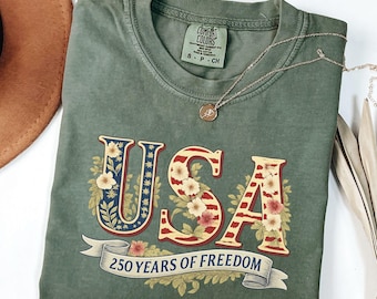 Comfort Colors® Retro Usa 250 Shirt, Independence Day Shirt, Celebrate 250th Anniversary Shirt Usa Flag Tee 4th of July Shirt Patriotic Gift