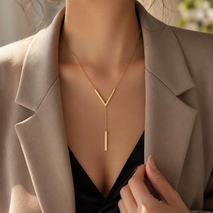 Naszyjnik Valencia V Lariat – minimalistyczny złoty naszyjnik w kształcie litery Y dla kobiet, elegancki wisiorek w kształcie kropli, delikatna biżuteria warstwowa, luksusowy prezent dla niej