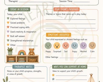 Play Therapy Parent Feedback Form | Printable Therapist Session Summary | Parent Communication Handout | Child Therapy Resource
