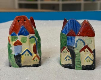 Colorful Ceramic Village House Miniature Set | Hand-Painted Cottage for Sandtray Therapy | Whimsical Townhouse Miniature