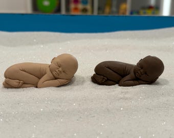 Polymer Clay Sleeping Baby Set | Diversity & Inclusion Sandtray Miniatures | Baby Figures for Play Therapy | Counseling Tools