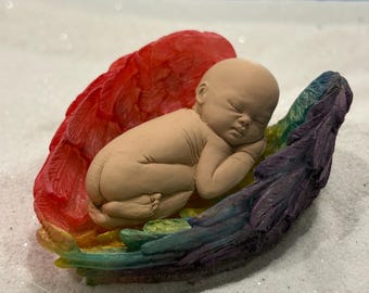 Small Rainbow Baby Angel Wing Heart Sandtray Miniature | Play Therapy Tool | Loss, Remembrance and Hope Symbol art Wings Sandtray Miniature