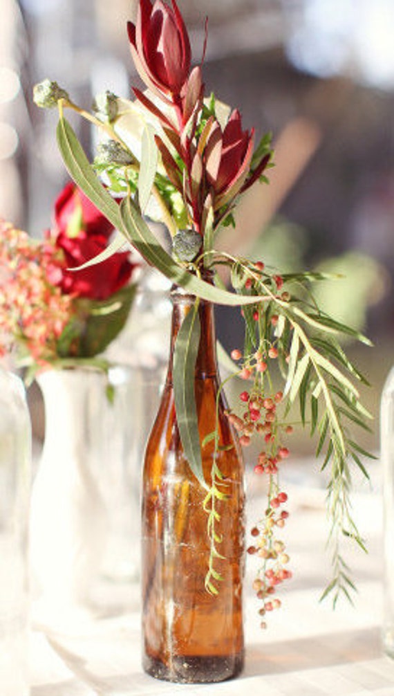 Items similar to Trio Recycled Bottle CenterpieceClear Bottle Vases