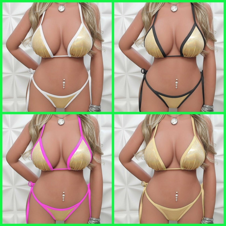 Gold Glitter Bikini Set Brazilian Thong Bikini Cheeky Etsy