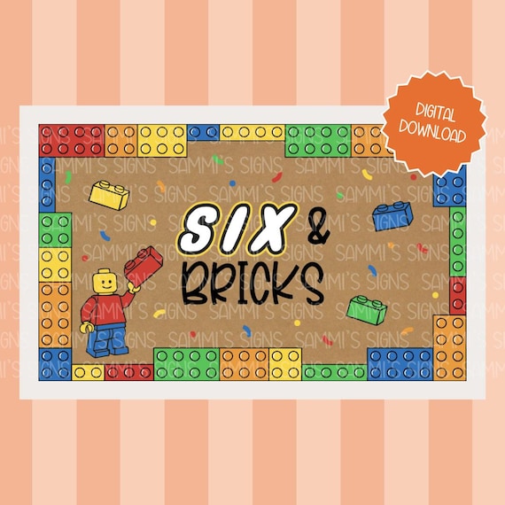 Lego Birthday Banner Template | Six and Bricks 6th Birthday Backdrop | Editable Canva Lego Party Sign | Brick Builder Birthday