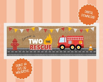 Two The Rescue Birthday Banner Template | Firefighter Birthday | Canva Fire Truck Party Sign | Two The Rescue Party | 2x6 Walgreens Print